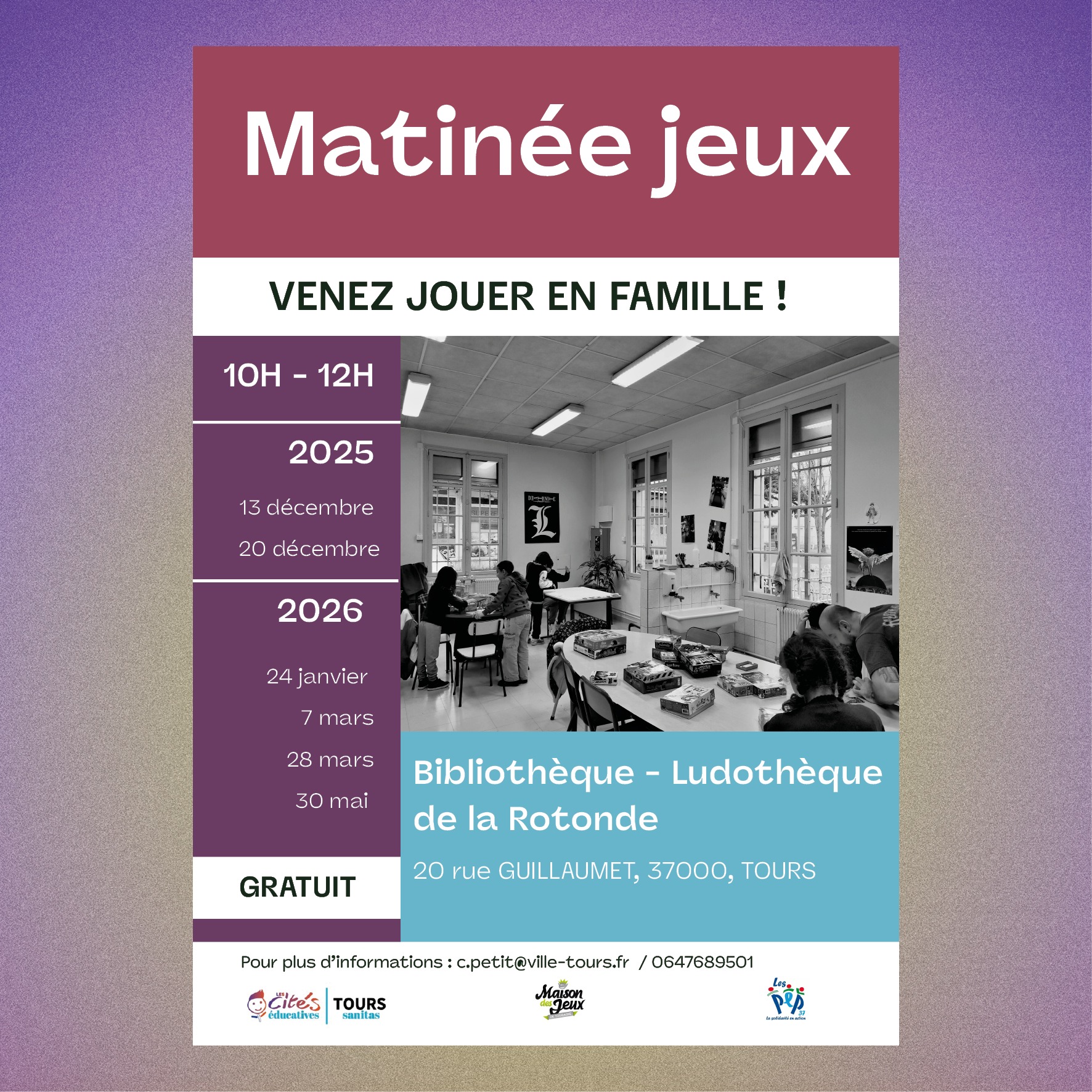 ANIMATION JEUX DE SOCIÉTÉ — 10h00/12h00